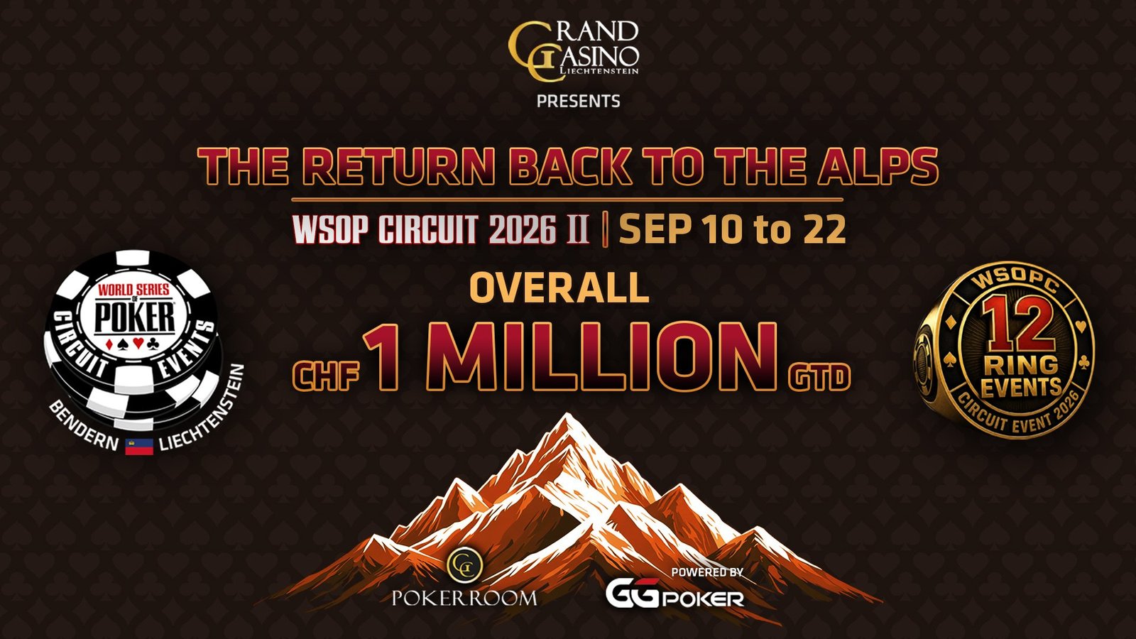 WSOP Circuit 2026 II: The Return Back to the Alps. 10. bis 22. September, CHF 1 Million GTD